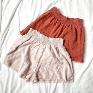 2 for 1 deal! tan and burnt orange linen shorts
